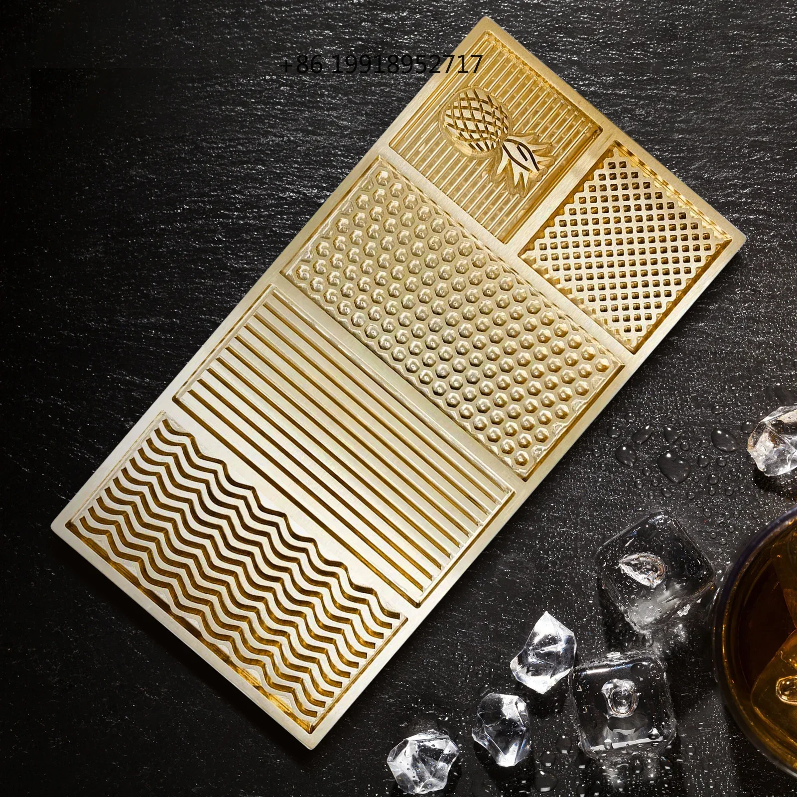 Bar Ice Stamp Brass Ice Cube Stamping Plate Pineapple Wave Pattern Honeycomb Check Pattern Bar Tool Making Cocktails JJ14
