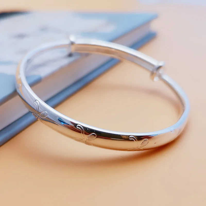 Jewelry Women 999 Solid Bangle Push-Pull Silver Bracelet