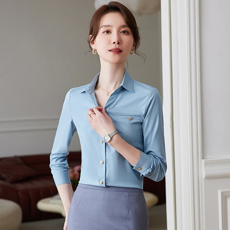 NAVIU White Shirt Women New 2023 Spring Fashion Temprament Slim V Neck Formal Long Sleeve Blouses Office Ladies Work Tops