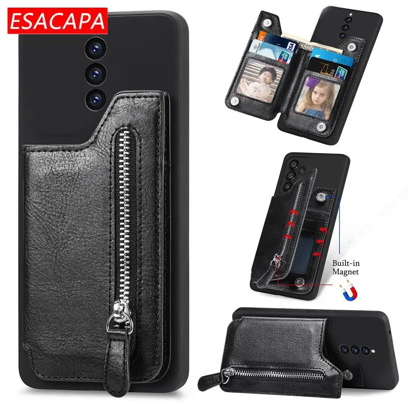 

For ZTE Nubia Red Magic 8 Pro Cases Zipper Wallet Leather Phone Case For Red Magic 8 Plus Card Stand Holder Shockproof Cover