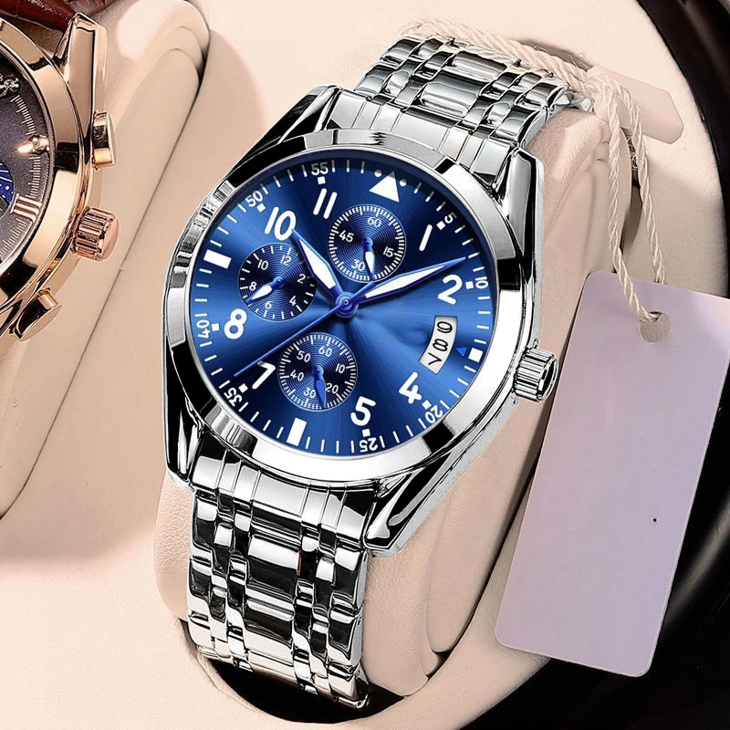 Luksusowy męski zegarek Wodoodporne męskie zegarki kwarcowe dla mężczyzny Zegarek męski Mechaniczny pasek ze stopu świecącego Data Automatyczny zegar
