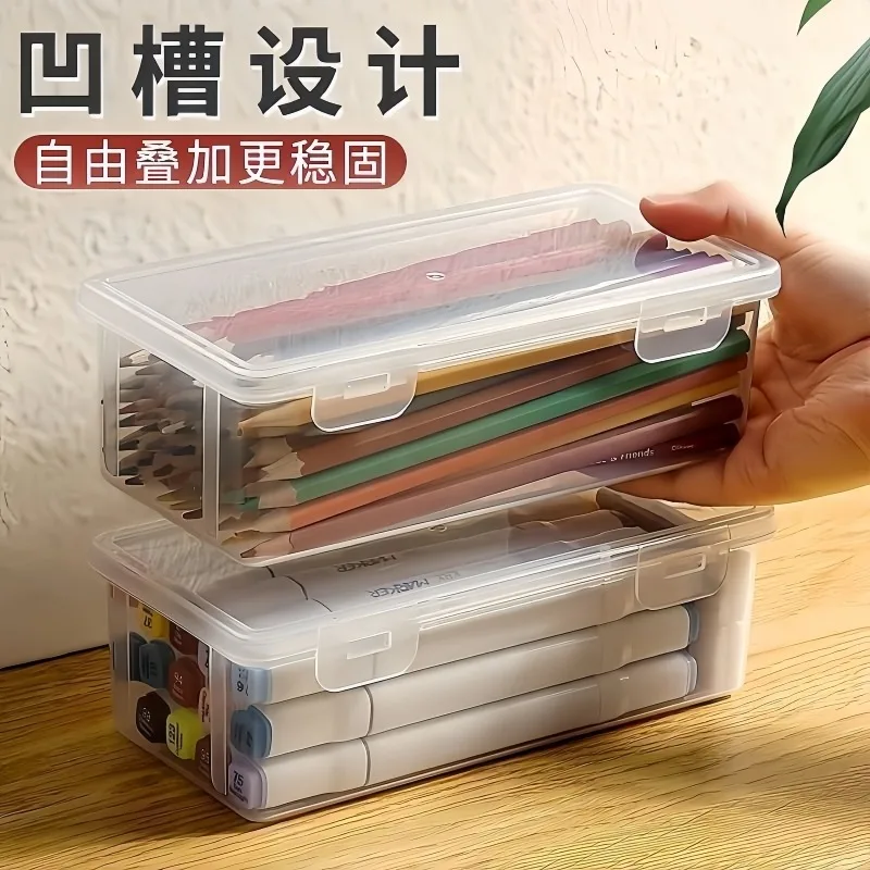 arge Capacity Transparent Pencil Storage Box With Lid Desktop Case for Colored Pencils Kids Crayons