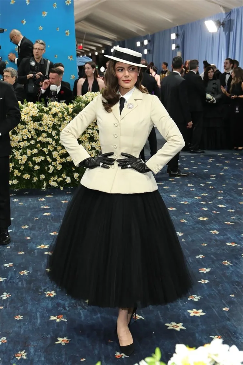 White Women Office Suits Skirt Set Summer 2 Pieces Blazer+Black Tulle Prom Dress Customized Designer Formal Business Jacket