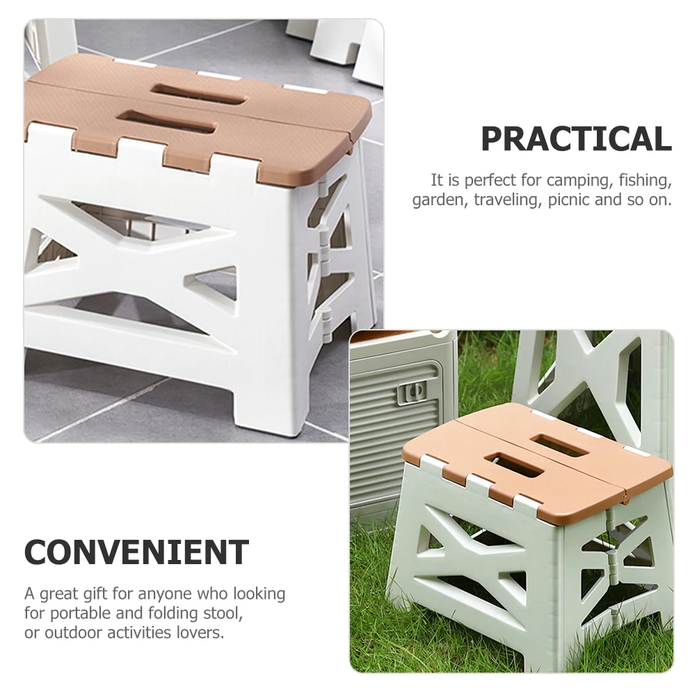 

Foldable Stool Portable Camping Chairs Small Beige Outdoor Travel Garden Collapsible Stool Durable PP Material Sturdy