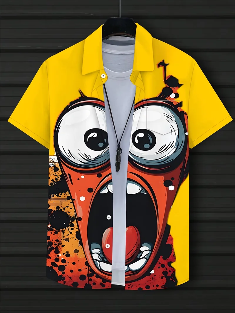 

Мужская гавайская рубашка с 3D-принтом: абстрактные бананы и ананасы, забавный фруктовый узор, летняя блузка с отложным воротником, короткий рукав, топы 2026