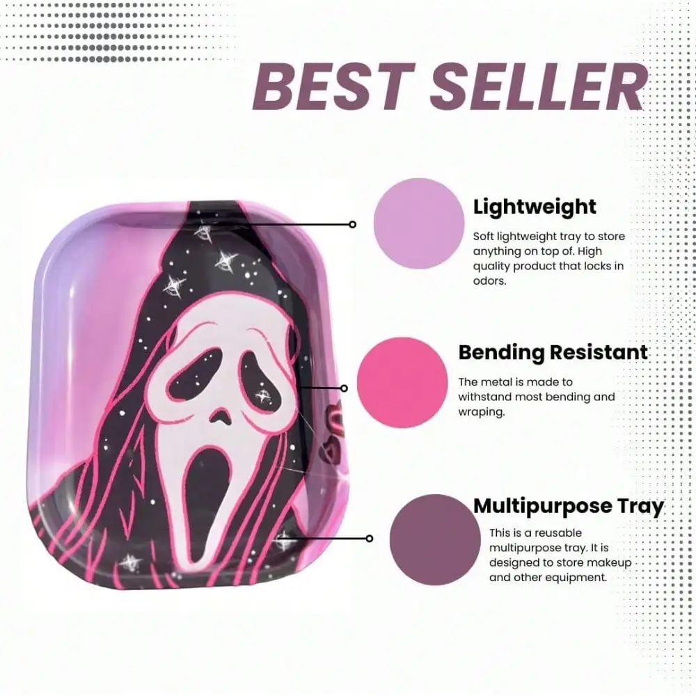 Spooky Rolling Tray Pink and Black | 180 x 140 MM Herb | Tobacco Smoke Accessories