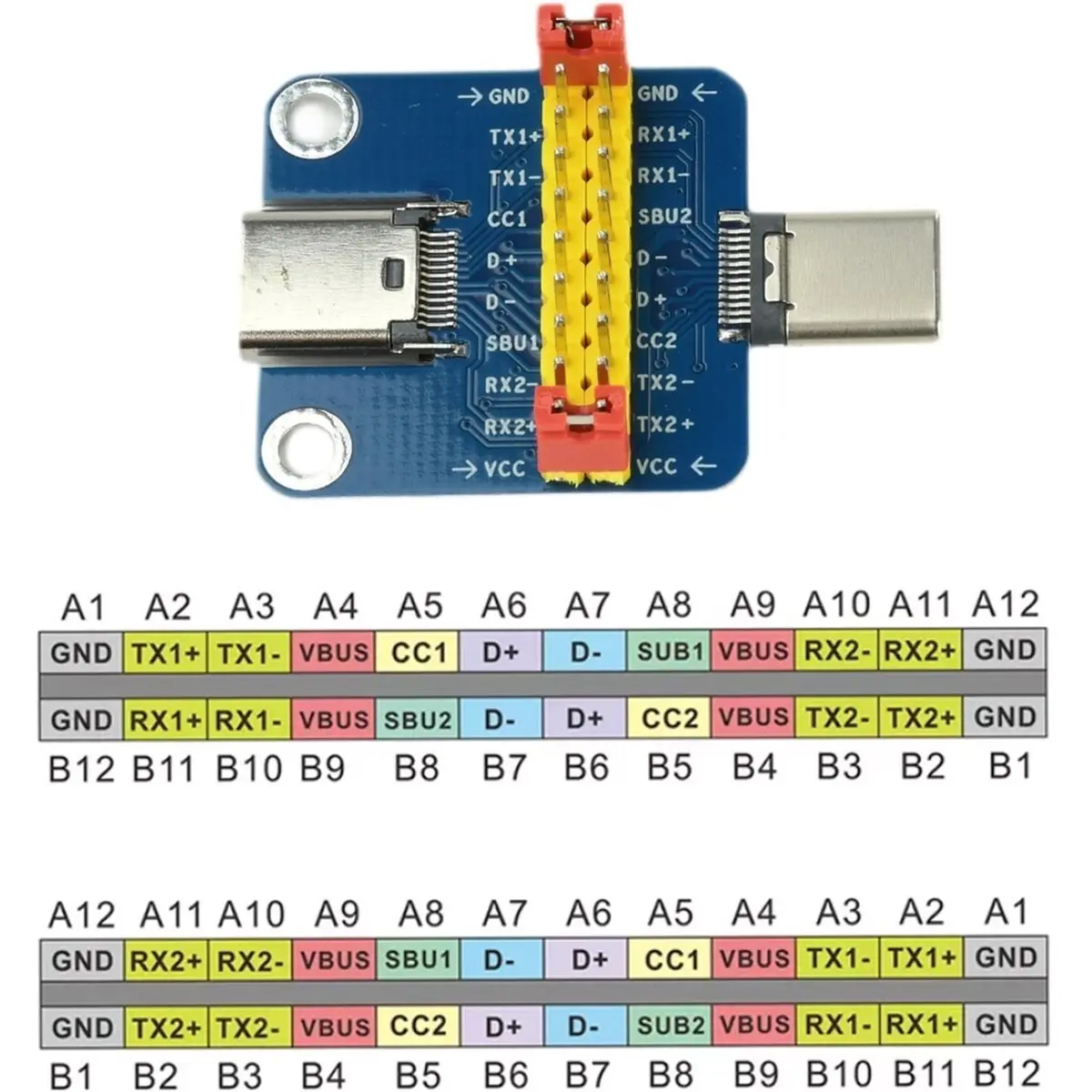 Type C Male and Female Test Board USB 3.1 Reversible USB Data Cable Detection Test Head 2.54mm Pin Header Adapter M to F