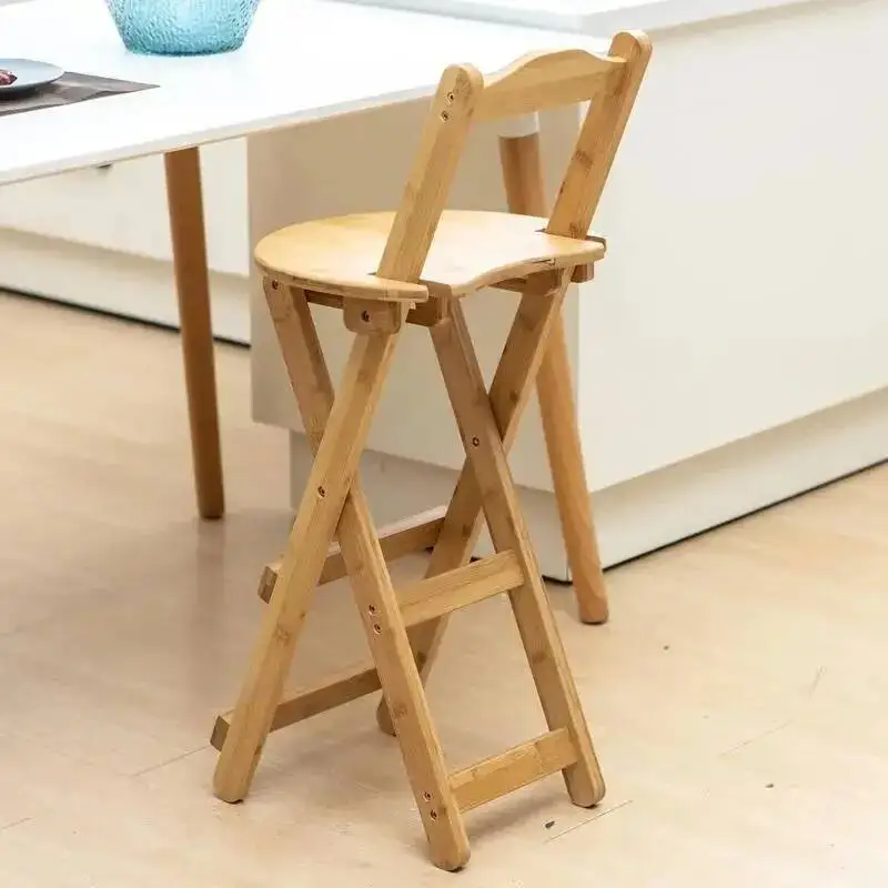 

Folding Wood Solid Bar Backrest Chairs Household High Stools Modern Minimalist Bar Chairs Design Hoker Taburete Furniture