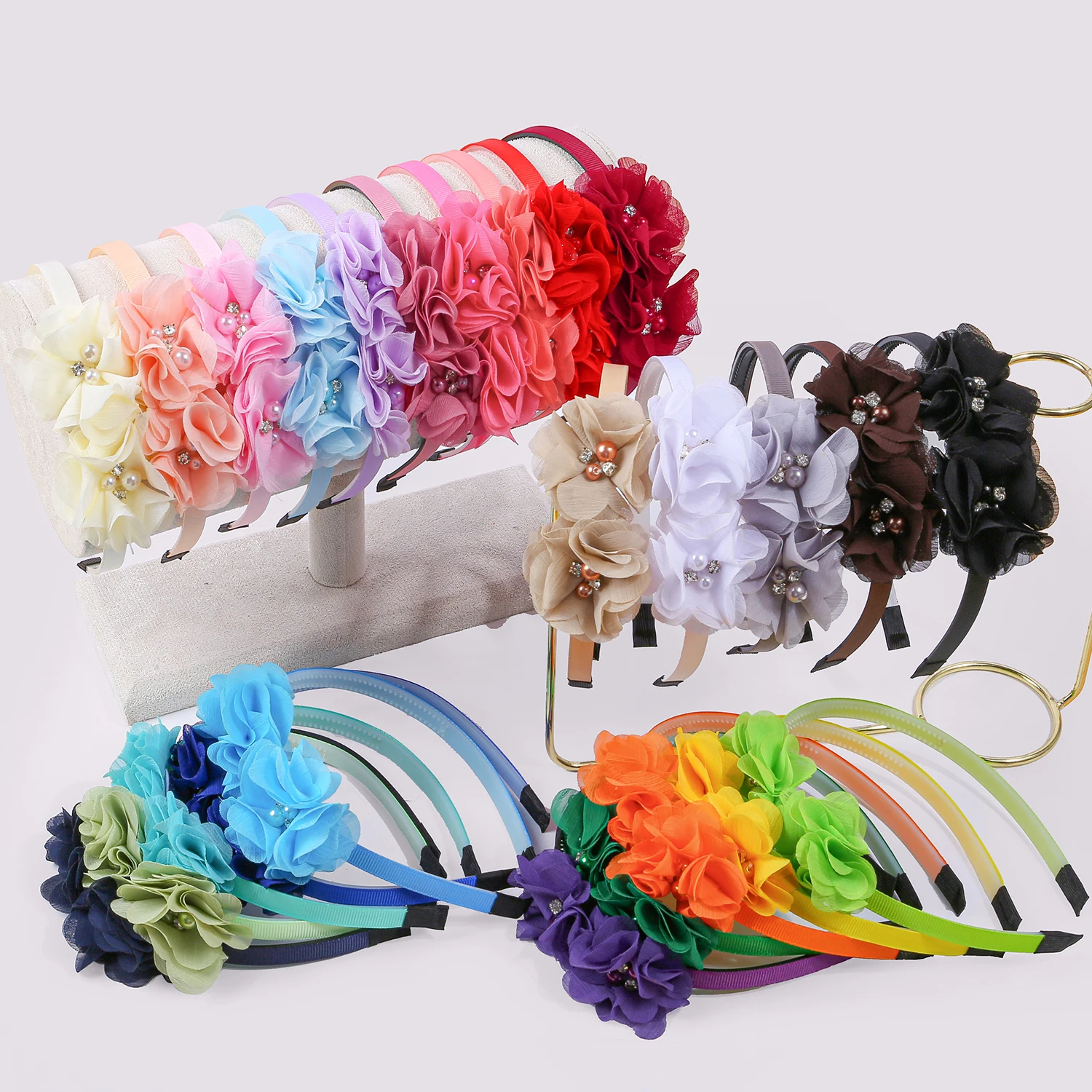 5 قطع من عصابات الرأس البلاستيكية على شكل زهرة شيفون لطيفة، عصابات رأس للفتيات، ملابس يومية، إكسسوارات شعر للفتيات الصغيرات #2