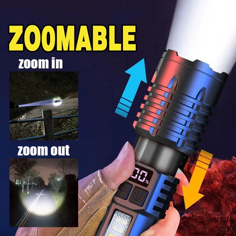 Krachtige oplaadbare zaklamp Ingebouwde batterij Sterke lamp Tactische zaklamp Outdoor Camping Wandelen Zaklampen