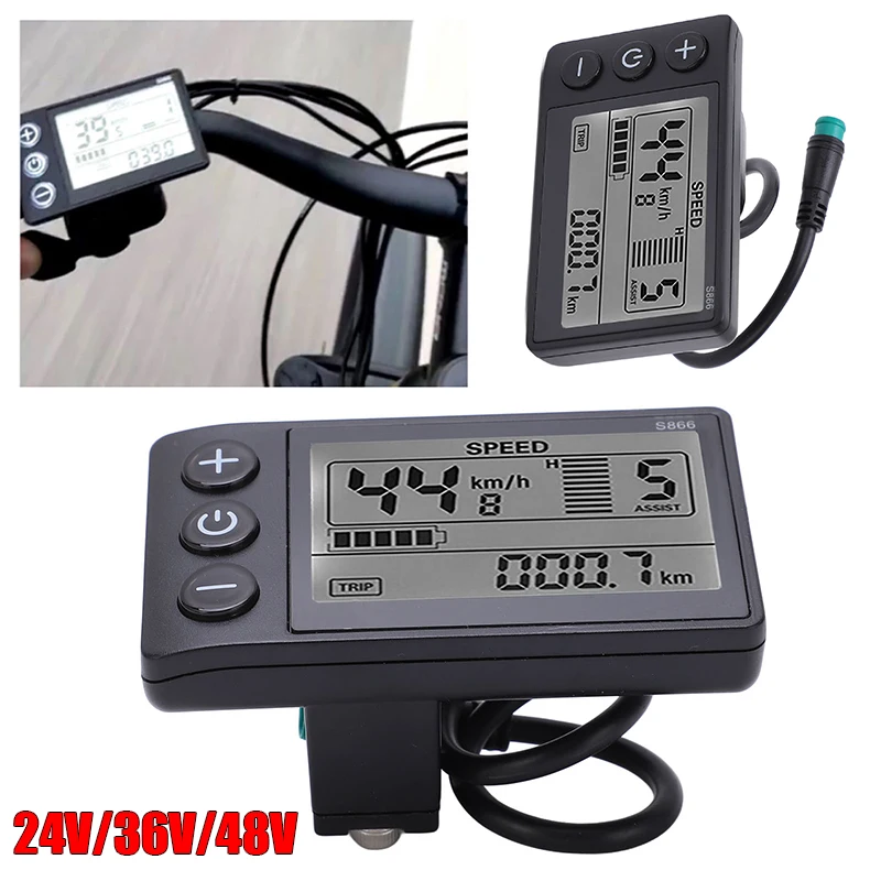 1Pc S866 Electric Bike LCD Display Meter 24V 36V 48V Control Panel with IP65 Waterproof Plug Electric Bicycle Accessories