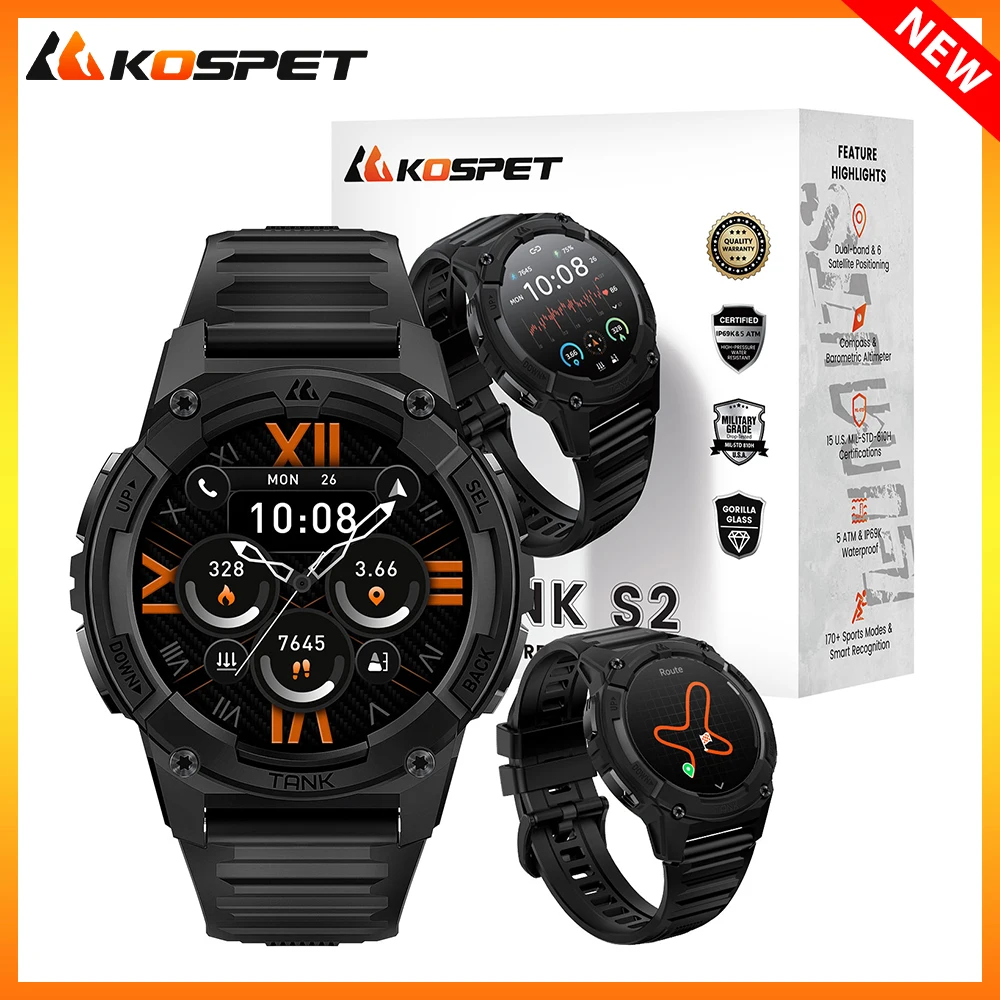 

KOSPET TANK S2 GPS Smart Watch For Women Compass Altimeter Barometer Bluetooth Call AMOLED IP69K Waterproof Women's Smartwatch