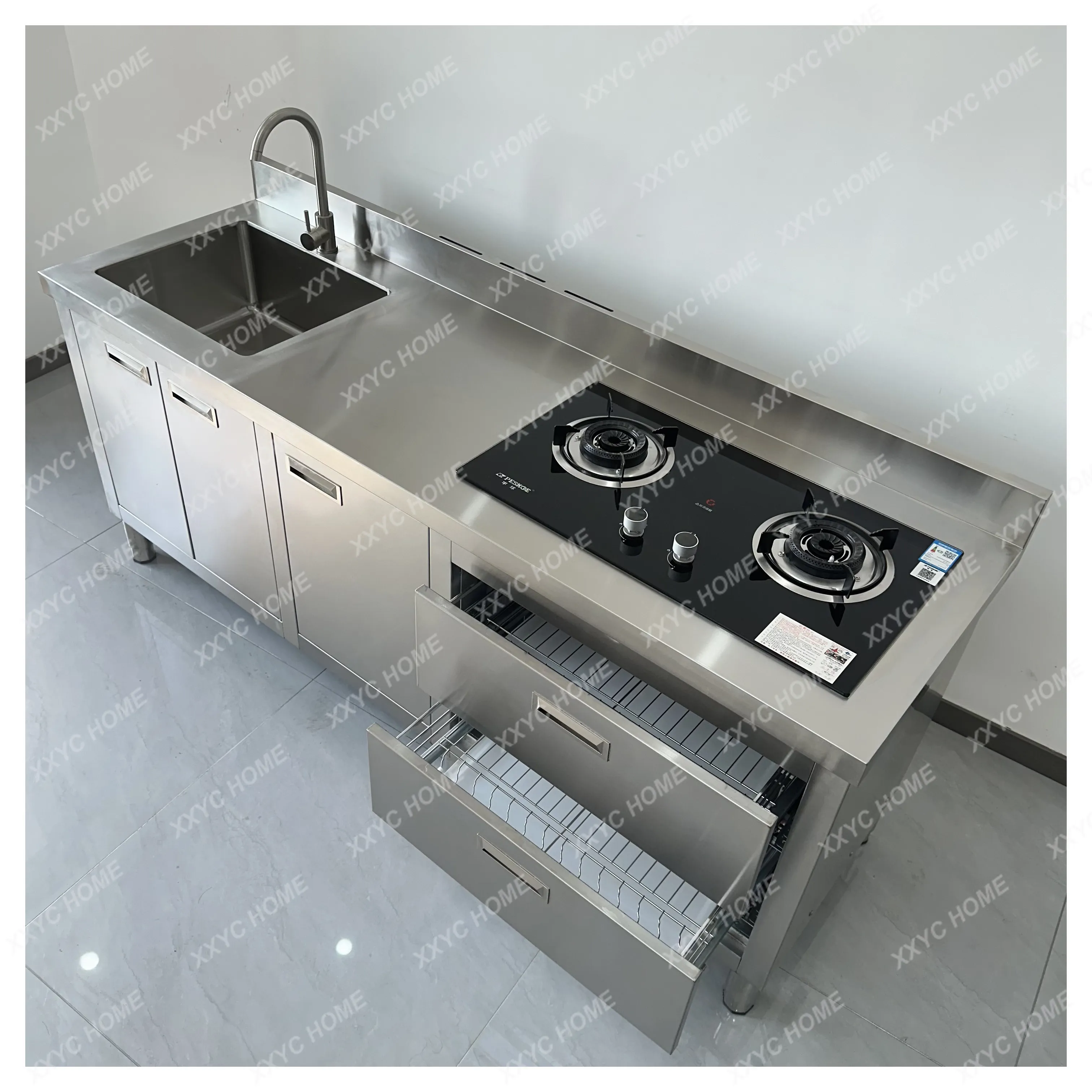 

304 integrated stainless steel kitchen cabinet simple stove integrated household storage white steel cupboard XI