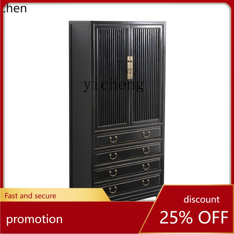

YFY Solid Wood Black Lacquer Wardrobe Bedroom Standing Cabinet Inn Furniture Vertical Storage Cabinet