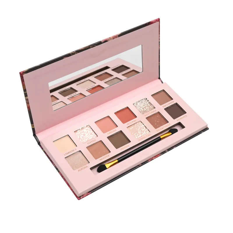 12 لون مجموعات ماكياج الدانتيل خمر الملاك بريق عينيه بيرليسسينت ماتي لوحة مع مرآة عدة تسليط الضوء على أحمر الخدود يشكلون النساء