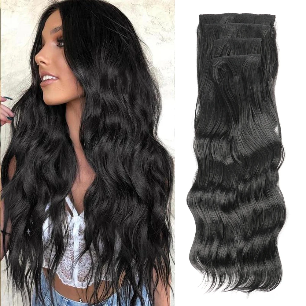22 Inch Clip in Hair Extensions 4 Pcs Curly Wave hair Extensions Clip In Soft Natural Look Synthetic Fiber Hairpieces for Women