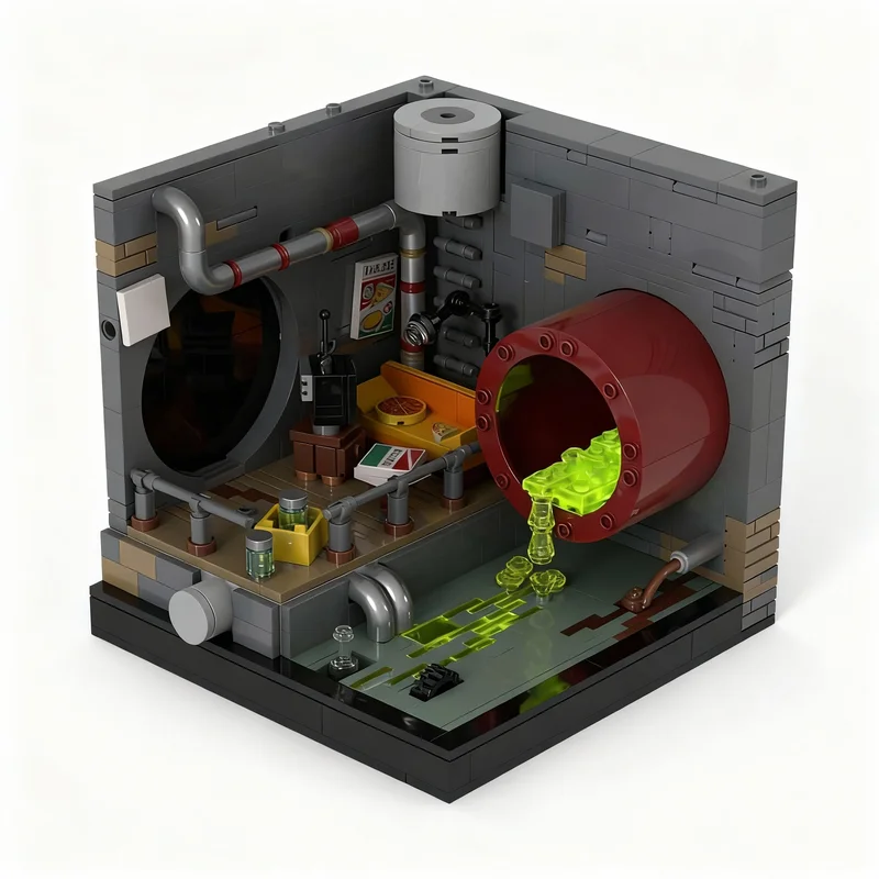 580PCS MOC Creative Model Tmnt Lair Sewer Premium Display Assembly Building Blocks DIY Gift Collectible Decoration Building Set