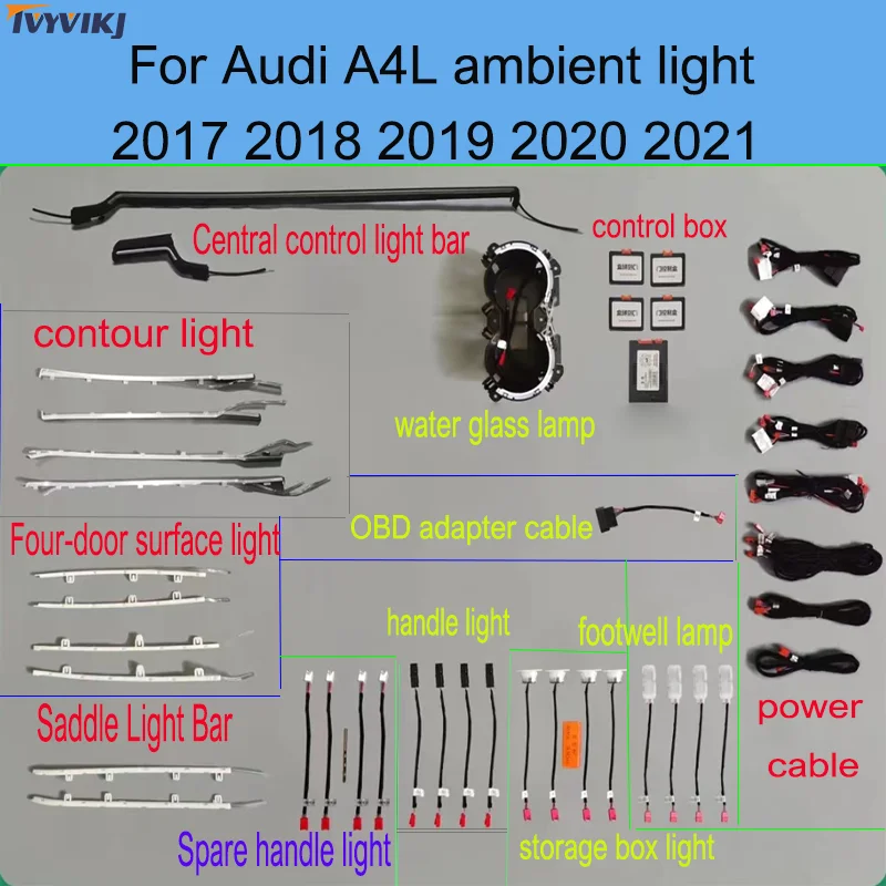 

TVYVIKJ For Audi A4L 2017 2018 2019 2020 2021 atmosphere light 1 to 1 mold version APP control 64 color transformation
