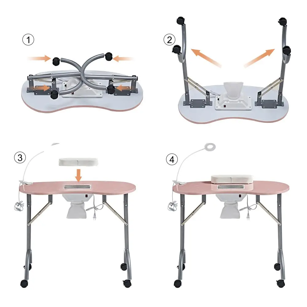 Nail Desk Portable Manicure Table, Professional Nail Table with USB-plug LED Table Lamp, Sponge Pillow, Electric Dust