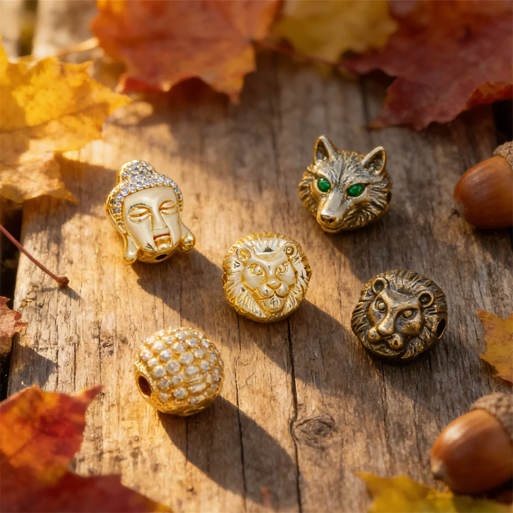 

3Pcs Beads Handmade Brass Zircon Buddha Lion Charms for DIY Jewelry Bracelet Necklace Accessorie Shiny Exquisite Daily Wear