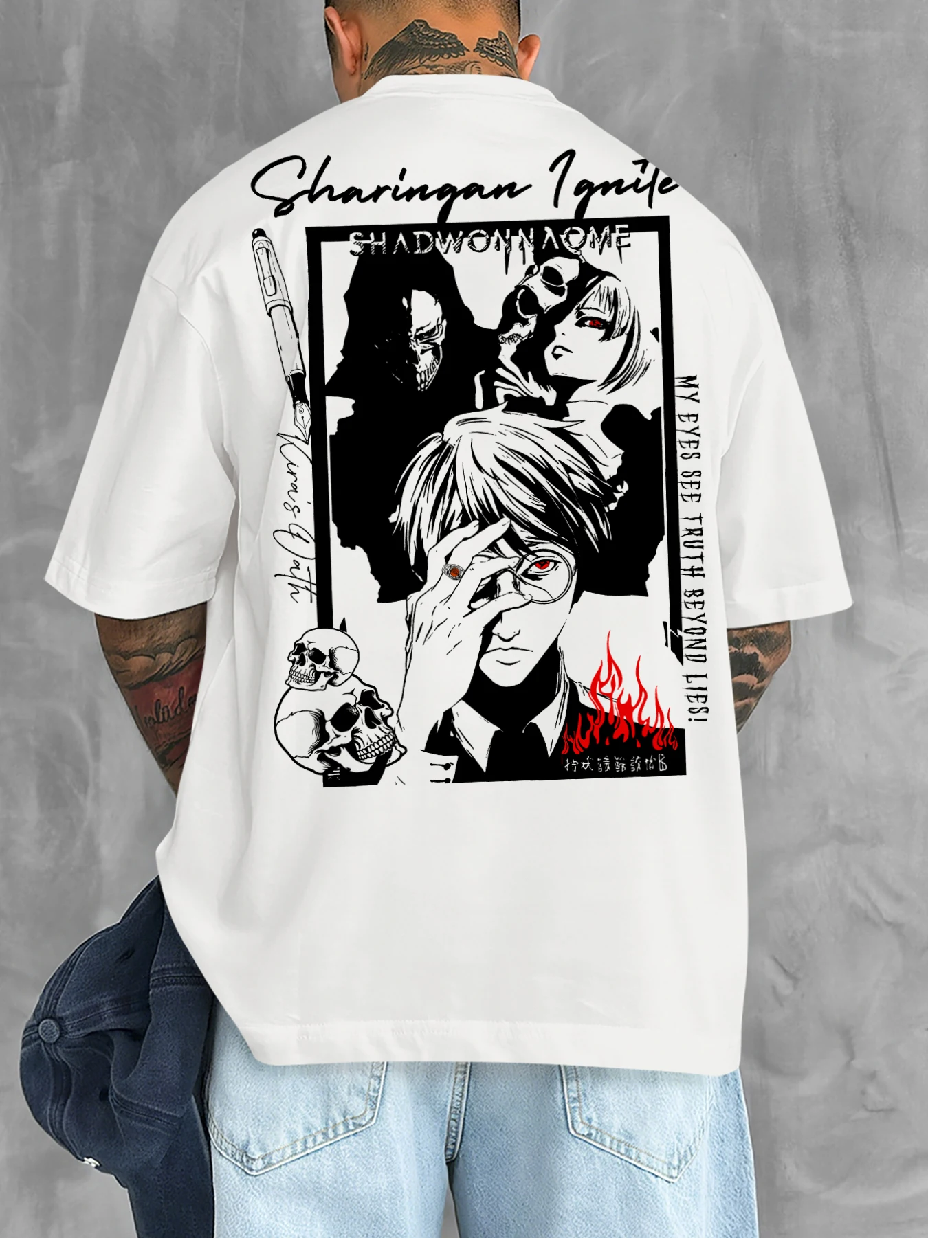 Men's Anime Sharingan Ignite Print T-Shirt Casual Streetwear Oversized O-Neck Short Sleeve Graphic Tee Tops  S-XXL