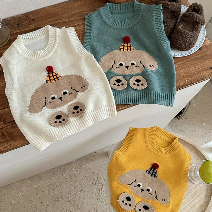Vest 2026 Spring and Autumn New Children's Clothing Korean Style Boys and Girls Foreign Style Pullover Cartoon Knitted Vest