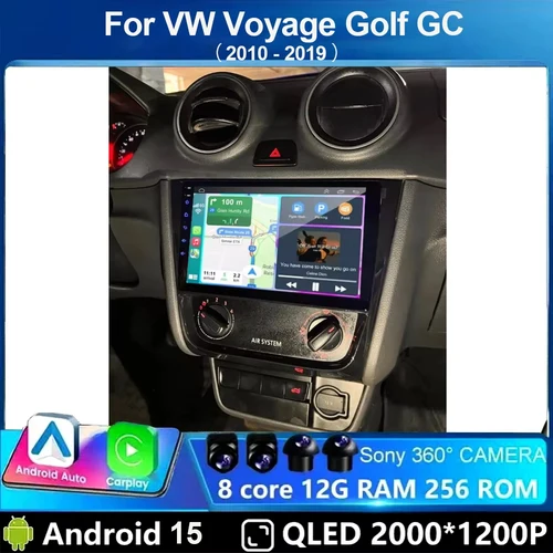Imagen 1 del producto Android 15 para VW Voyage Golf GC Saveiro 2010-2019 inalámbrico Carplay Android Auto Video reproductor Multimedia 4G WiFi navegación GPS