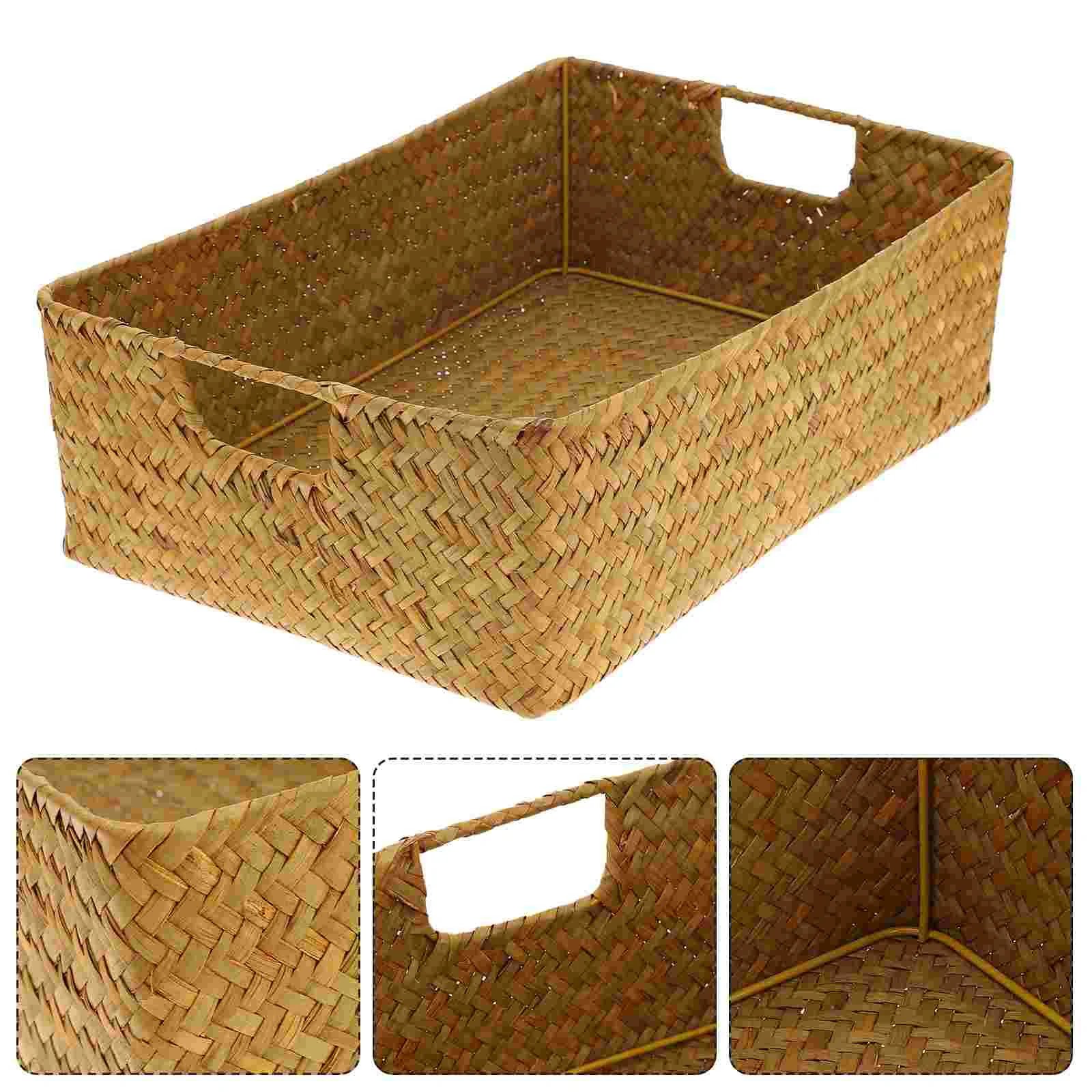 

Storage Basket Generous Handwoven Bin Toy Large Capacity Seaweed Straw Handmade Sturdy