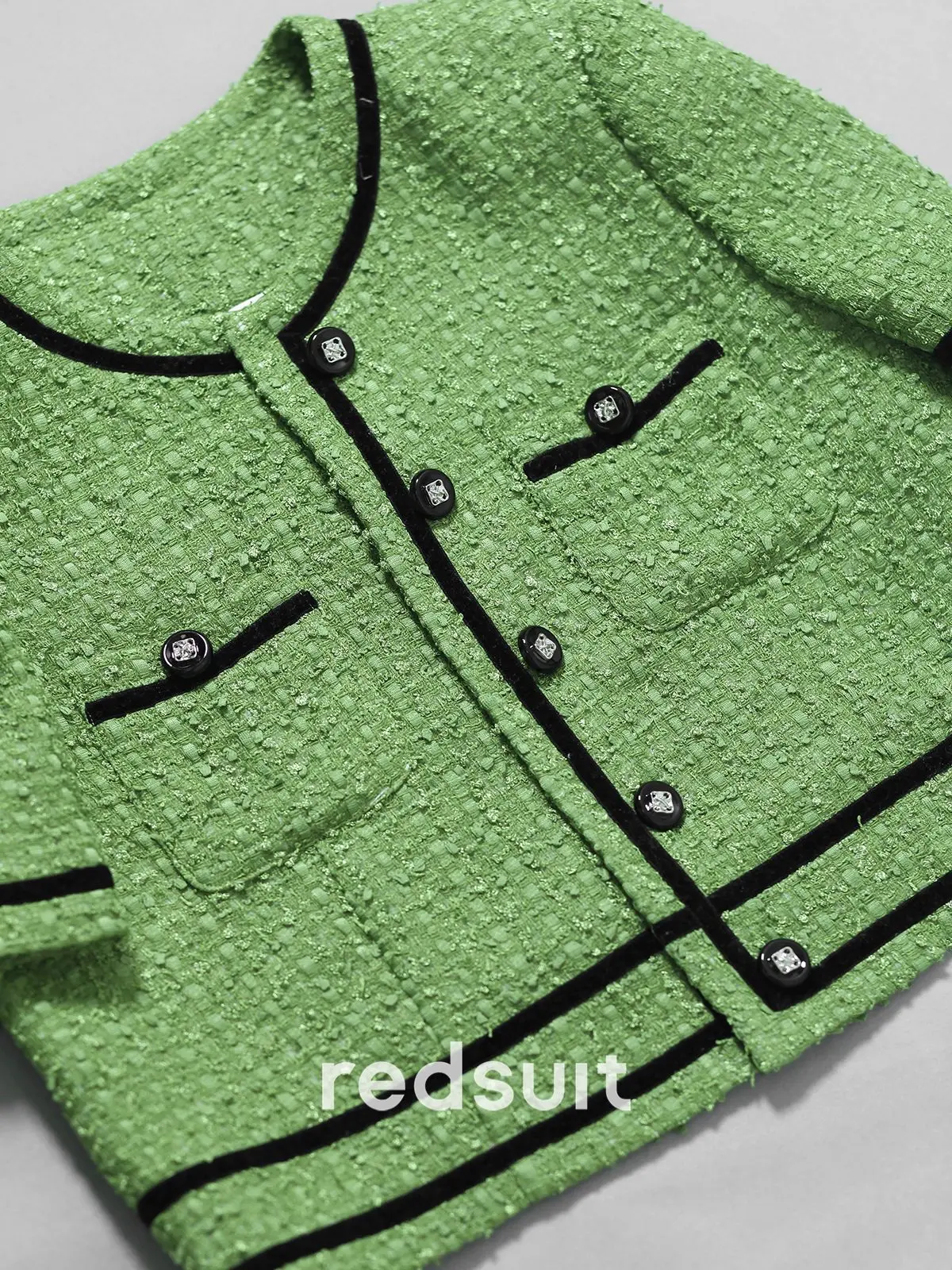New Versatile retro green white thin short sleeved jacket, socialite top custom size