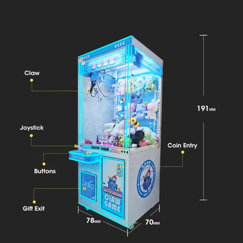 220V US Plug Coin Doll Claw Machine Steel PVC Acrylic for Indoor Arcade Commercial Custom