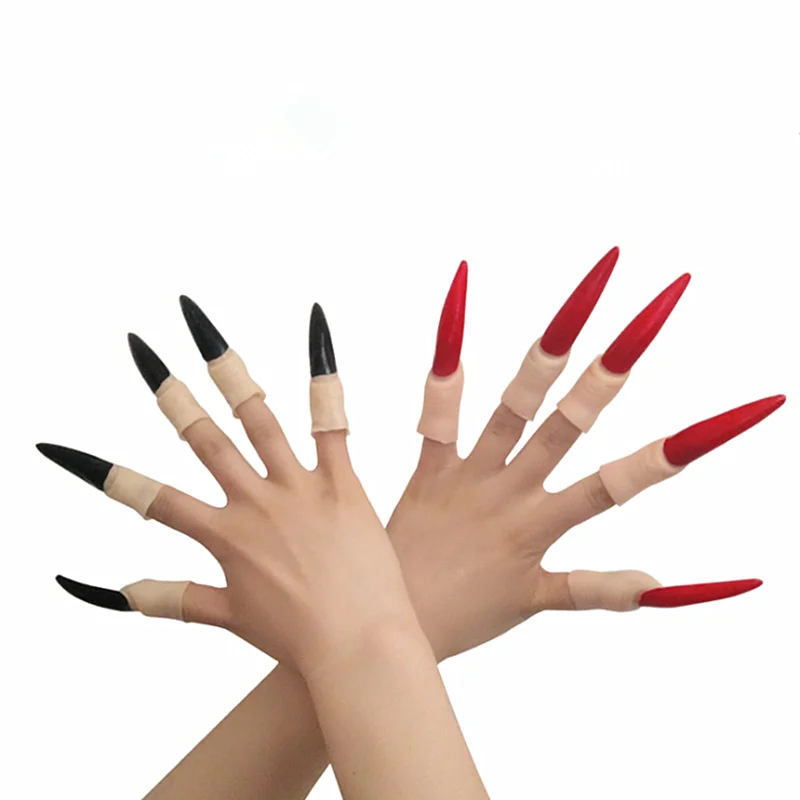 10Pcs Halloween Scary Fake Black Red Witch Ghost Finger Nail Zombie Cosplay Fancy Dress Costume Makeup DIY Decor Gift Funny Toys