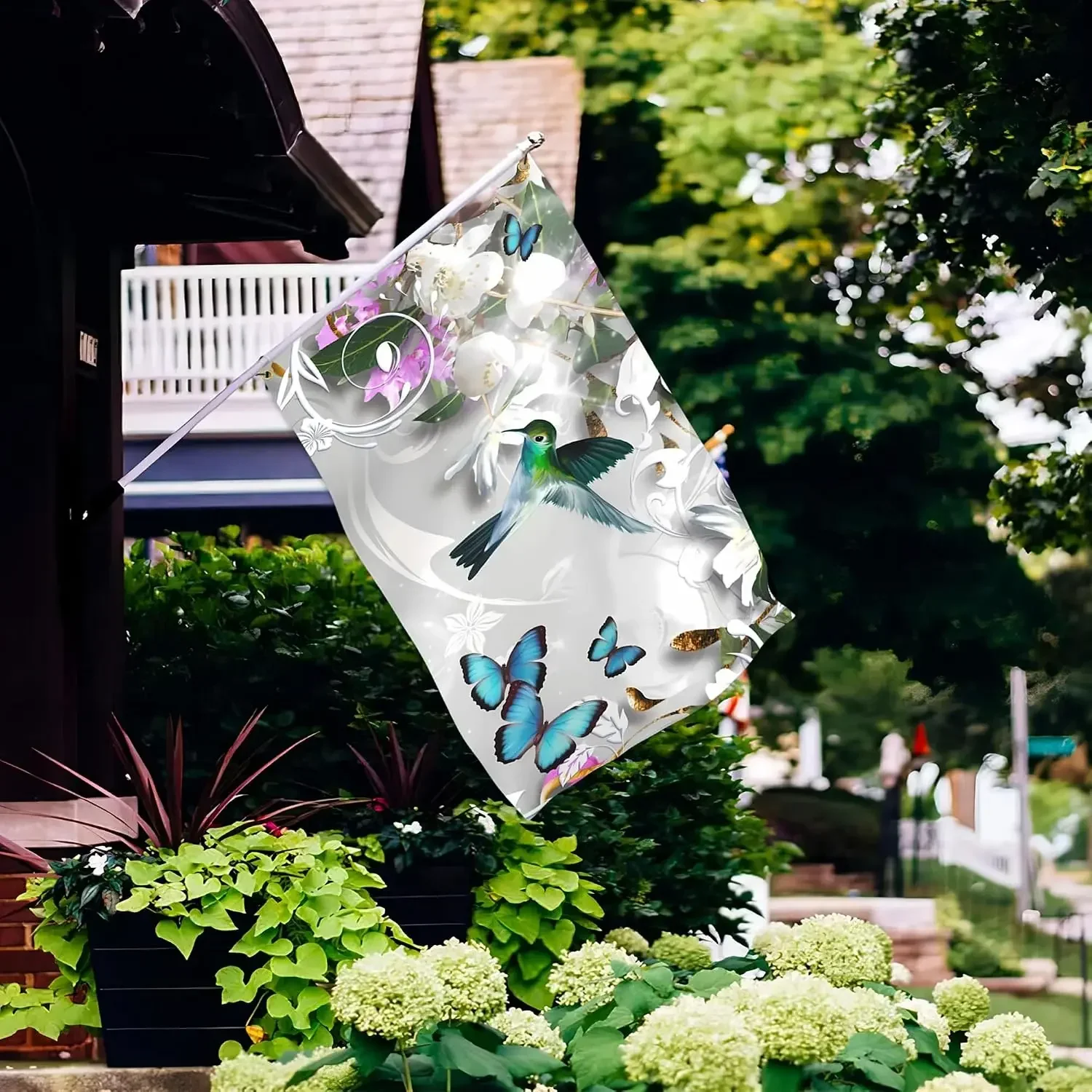 National flag charm 3x5 Ft Garden Flag Spring Summer Hummingbird Flag 3x5 Ft Outdoor Hello Sunshine Flowers Bird Flag Polyester