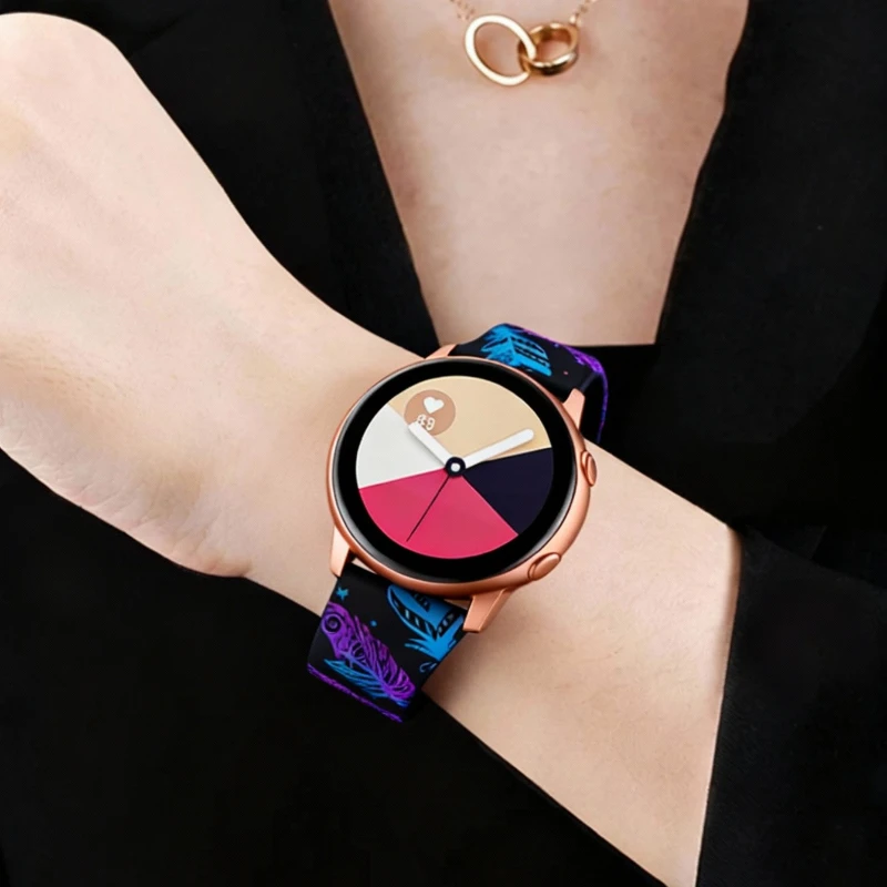 18mm/20mm/22mm Silicone Strap For Samsung Galaxy watch 7/6/5/4/Active 2 40 44mm Printed Bracelet for Huawei watch GT2 42 46mm