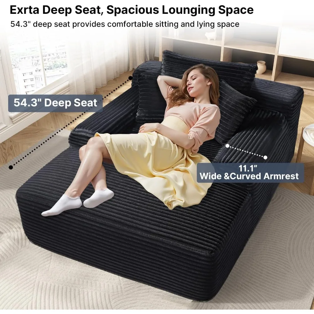 كرسي صالة تشيس 65 بوصة داخلي، أريكة سحابية من القطيفة باللون الأسود، سرير أريكة كبير الحجم لغرفة النوم وغرفة المعيشة