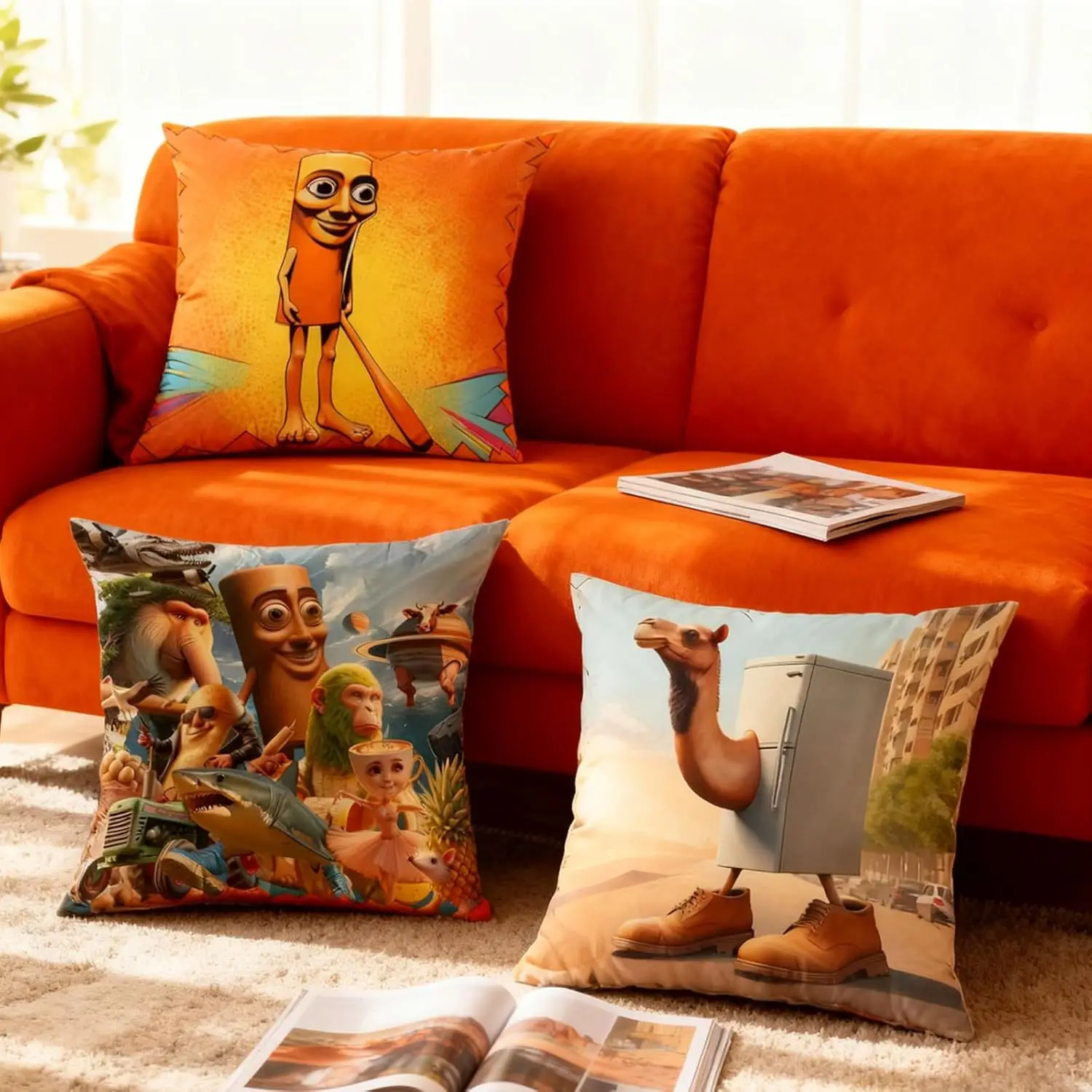 Abstract Cushion Cover Cartoon Print Soft Pillowcase for Home Living Room Bedroom Decor Companion Office for Birthday Gift