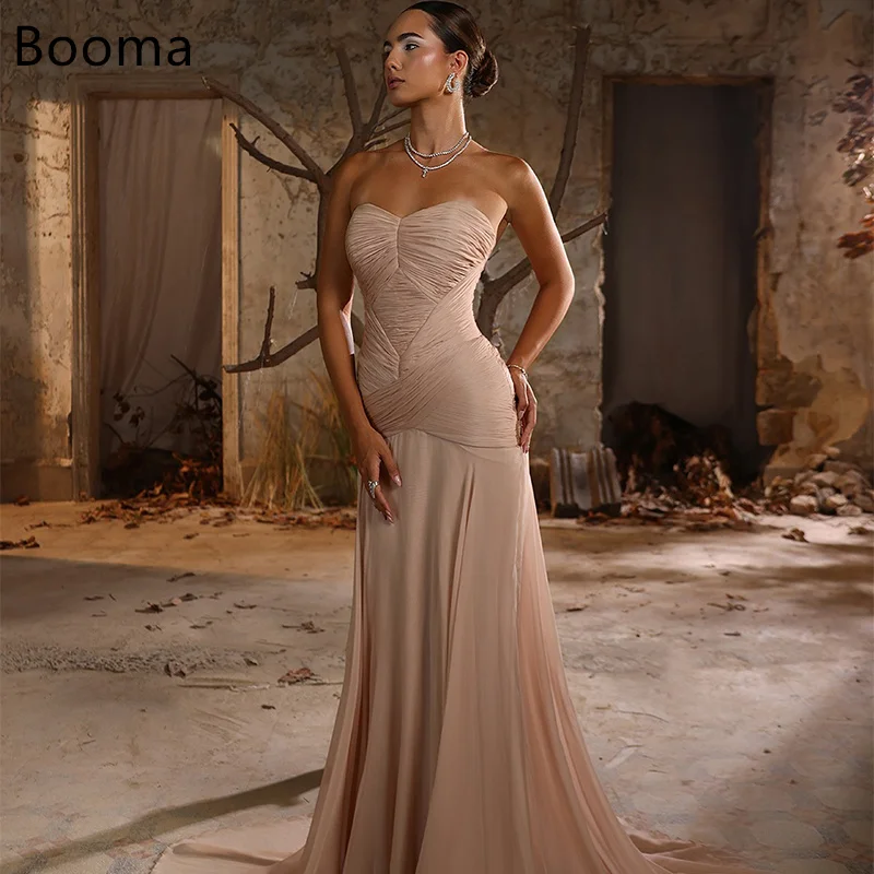 

Booma A-Line Strapless Pleat Chiffon Simple Evening Dresses Sleeveless Formal Dresses for Women Elegant Prom Gowns Custom Made