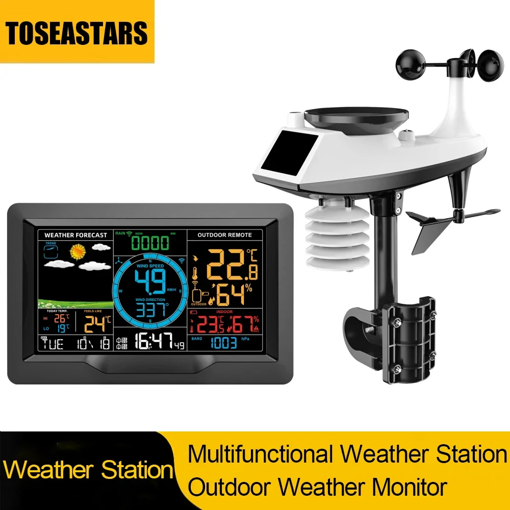 Wireless Weather Station 8-in-1 Rain Gauge with Outdoor Sensor Weather Forecast Humidity Horloge Weather Station Russia Version