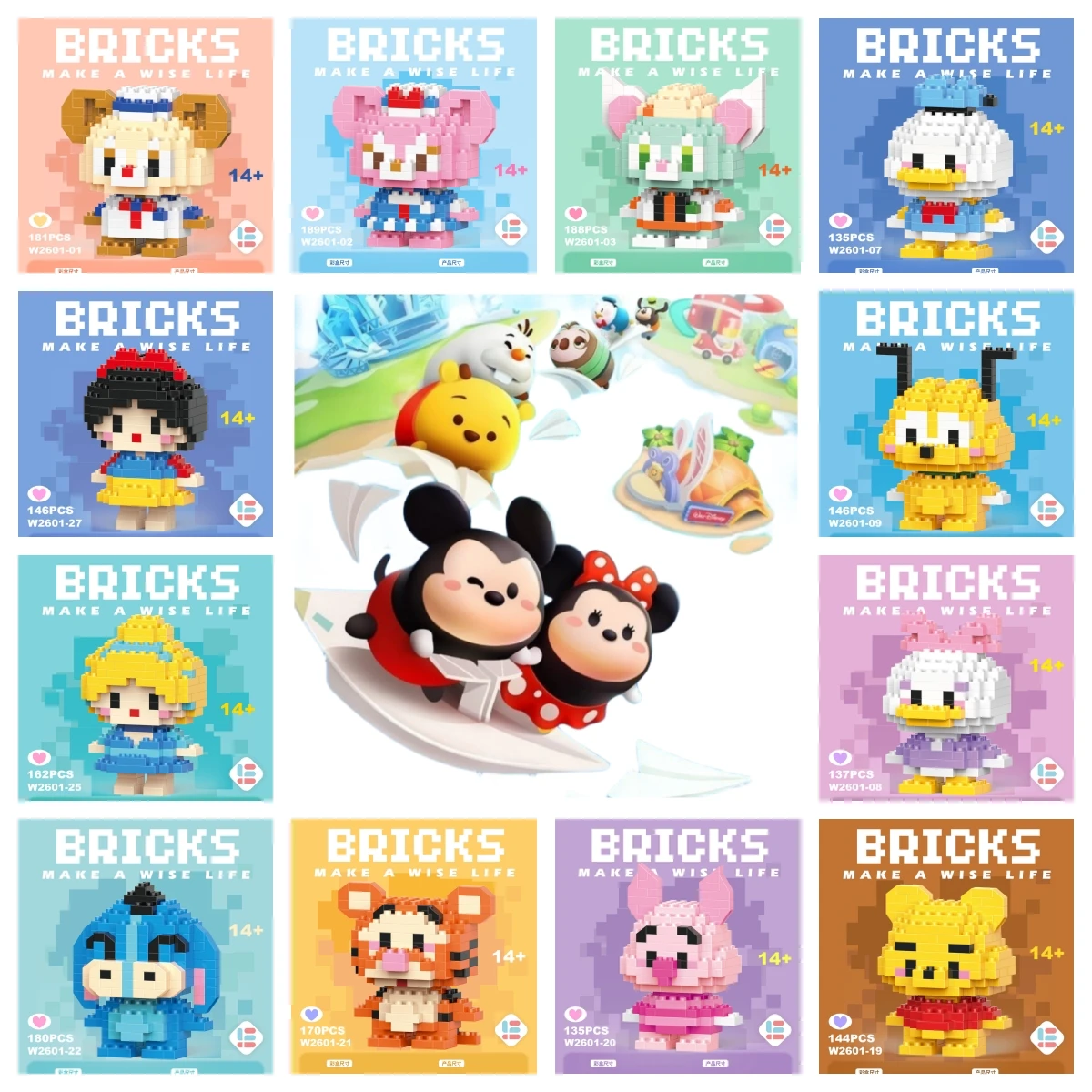 Disney Princess Toy Building Block Mini Action Figure Doll Model Mickey Mouse Blocks Toys Bricks Assemble Toys Kids Gifts