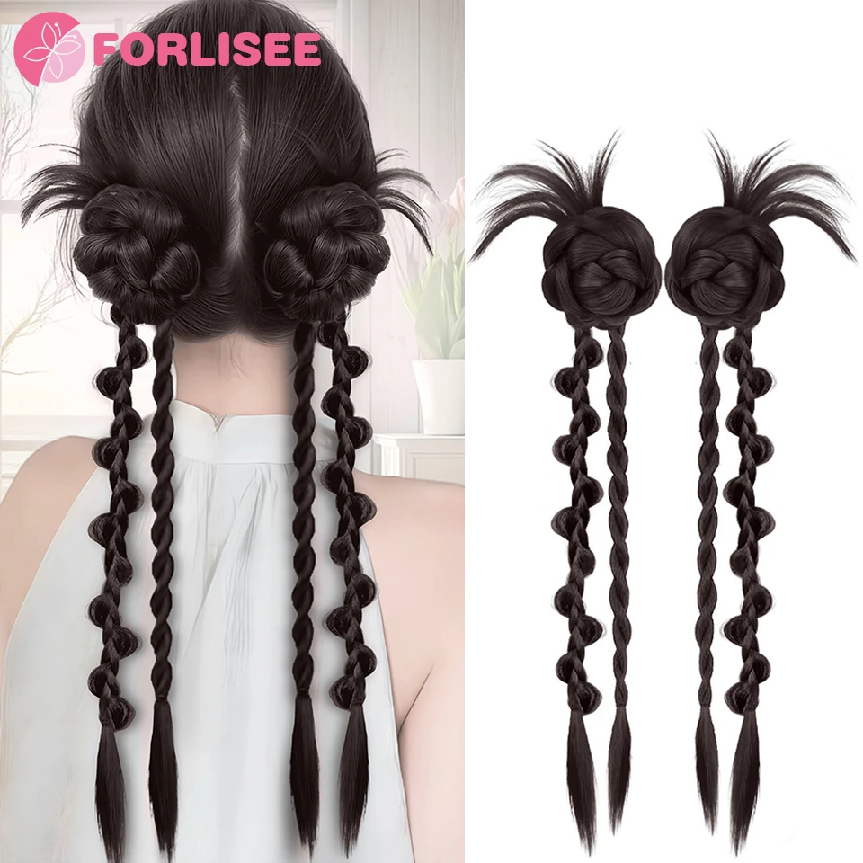

FORLISEE Synthetic Wig Sweet Summer Chicken Feather Flower Bud Ball Head Claw Clip Twist Twist Braid Ponytail Wig