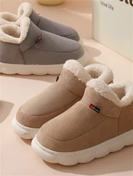 Msfilia Women's Plus Size Snow Boots Casual Short Tube Thick Heel Fleece Fur Cotton Boot Step On Hairy Boots Shoes