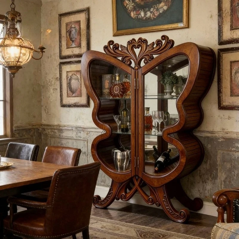Solid wood wine cabinet Double door dining side cabinet Storage  Bogu cabinet Locker Display  Household living