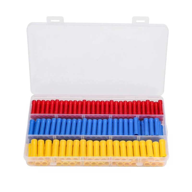 

200Pcs Straight Butt Wire Terminal Splice Crimp Insulated Copper Cold Press Terminals Electrical Wire Connector BV1.25 BV2 BV5.5