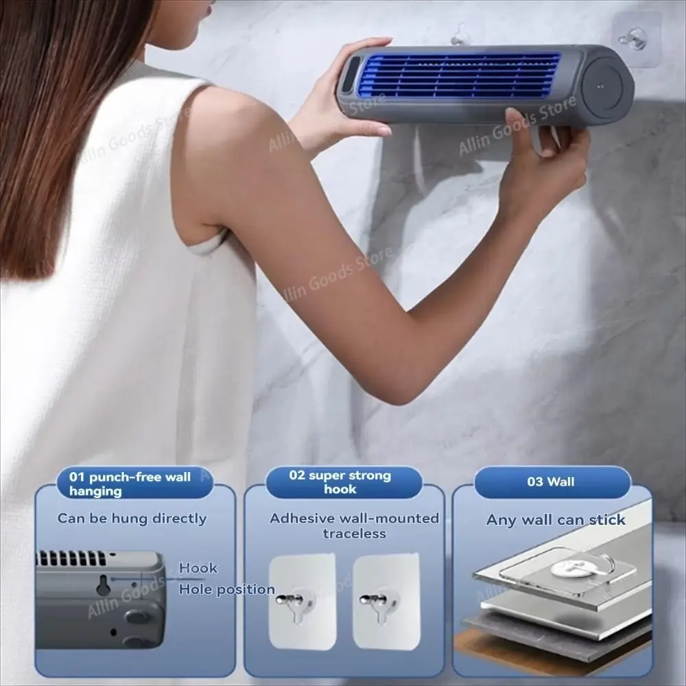 Portable 3 Speeds Tower Fan Rechargeable Non-drilling Desk Fan Quiet Standing Air Conditioning Fan Office Long Lasting Battery