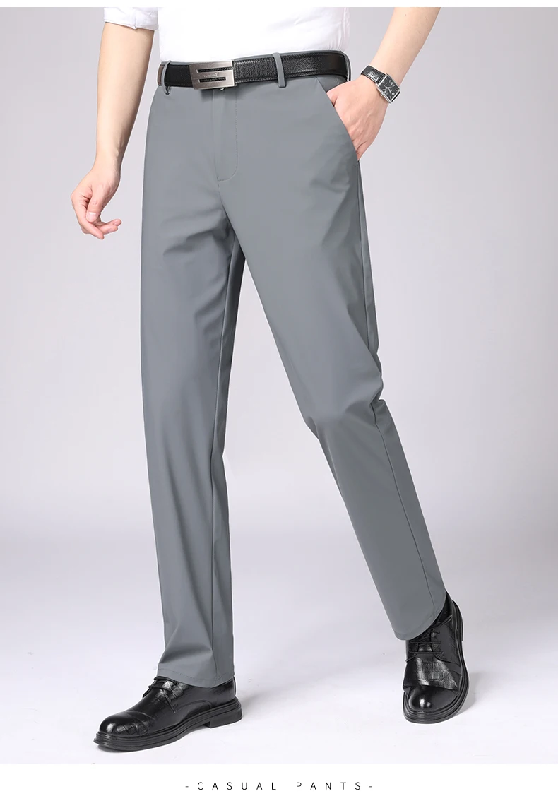Sommer Herren Elastische Gerade Hosen Frühling Herbst Business Casual Lange Anzughosen Herren Formelle Hosen Einfarbige Anzughosen – Detail 9