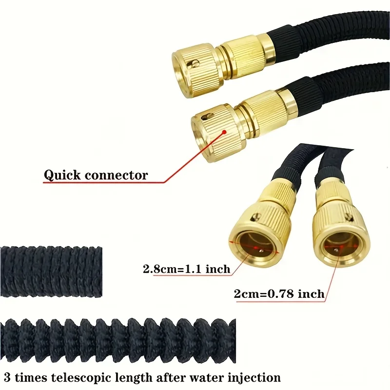 3-fold retractable hose and nozzle set - efficient for watering and cleaning, suitable for lawns and gardens, car washing tools