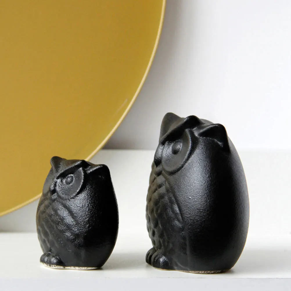 

2 Pcs Owls Statue Ornaments Figurine Retro Decor Animal Decoration Home Ceramic