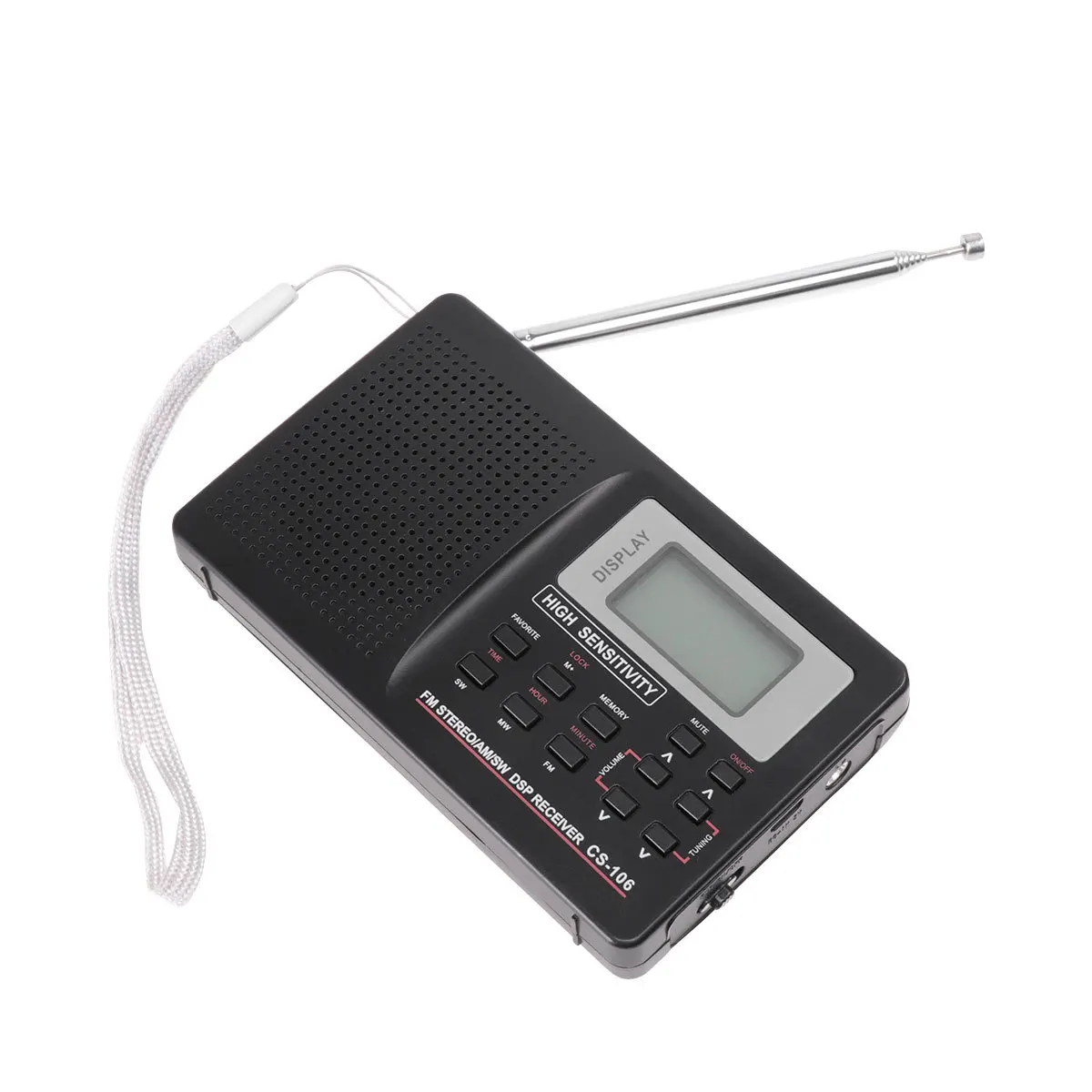 راديو رقمي Fm Am All Band راديو صغير محمول لوظيفة ساعة السفر الخارجية حساسية عالية باللون الأسود