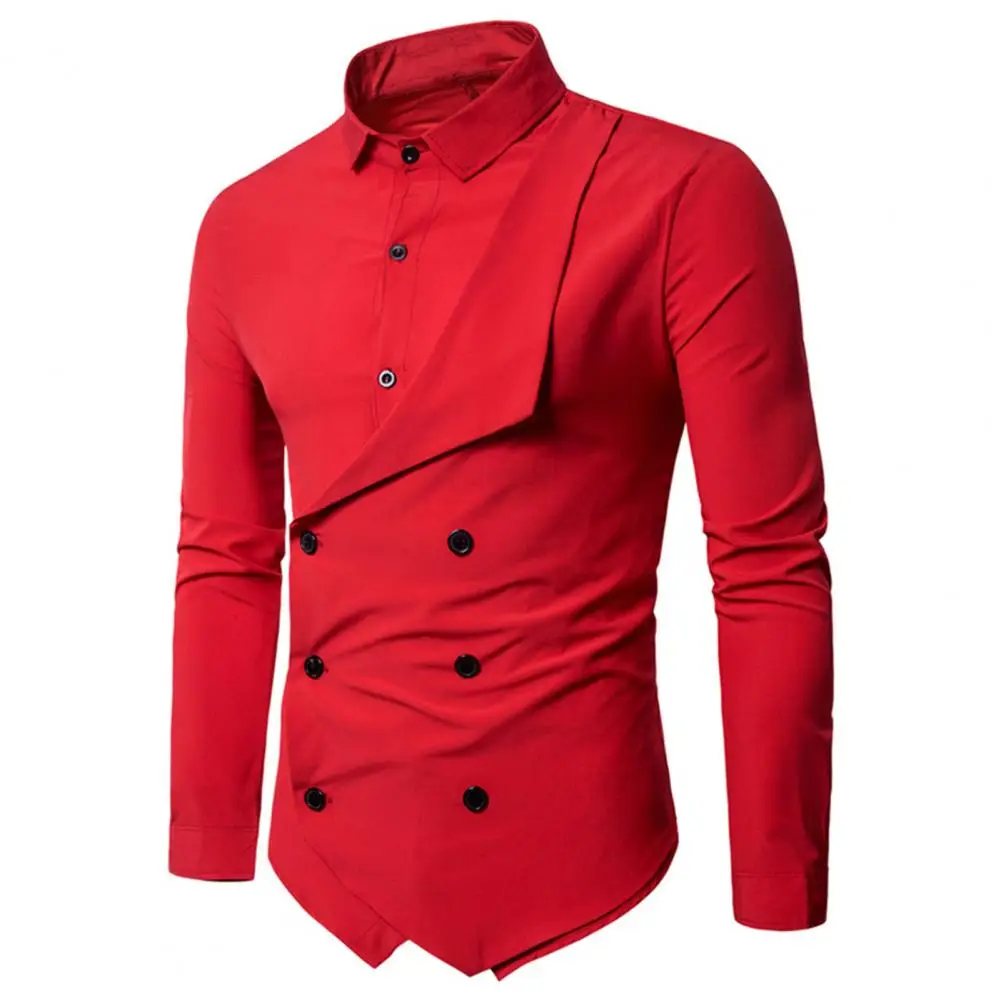 Abbigliamento da lavoro da uomo autunno inverno tinta unita camicia da cuoco doppiopetto bavero falso due pezzi Design Slim Fit camicia da lavoro uniforme da cuoco