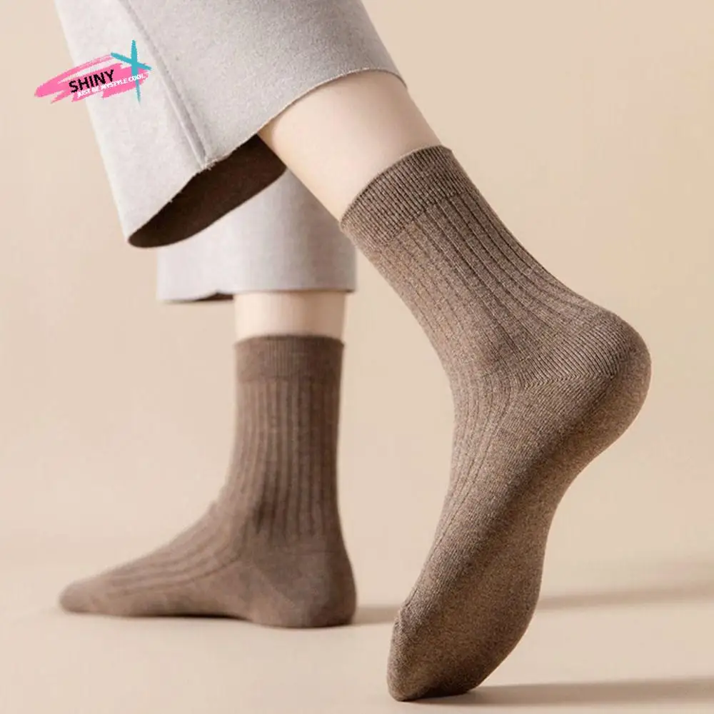 

10Pairs Elastic Solid Color Women Mid-calf Socks Simple Breathable Business Socks Men Stripe Soft Autumn Tube Socks Unisex
