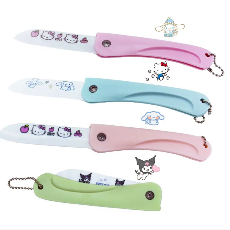 Sanrio Kuromi Fruit Knife Cartoon Ceramic Folding Knife Hello Kitty Cinnamoroll Portable Mini Travel Household Peeler Food Knife